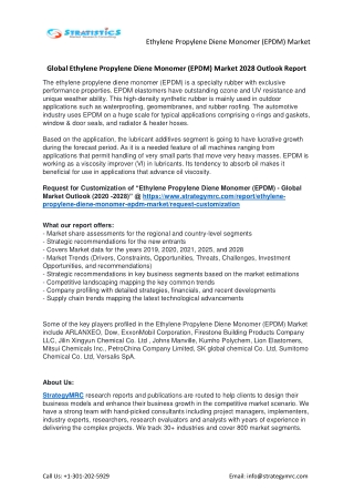 Ethylene Propylene Diene Monomer (EPDM) Market Forecasts to 2028