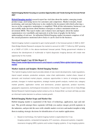 Hybrid Imaging Market Focusing on Lucrative Opportunities and Trends During the Forecast Period 2027