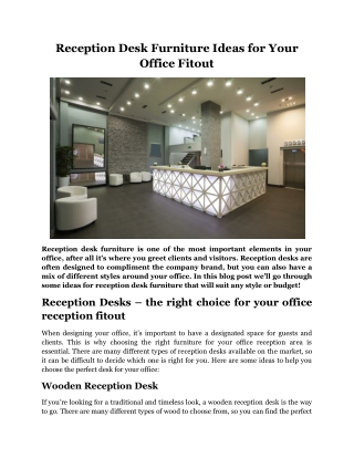 Reception Desk Furniture Ideas for Your Office Fitout