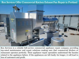 Rox Services Offer Commercial Kitchen Exhaust Fan Repair in Portland, Oregon