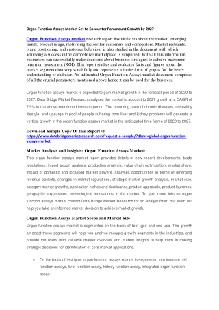 Organ Function Assays Market Set to Encounter Paramount Growth by 2027