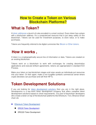 How to Create a Token on Various Blockchain Platforms?