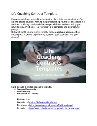 Life Coaching Contract Template