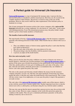 A Perfect guide for Universal Life Insurance