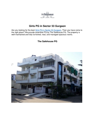 Girls PG in Sector 53 Gurgaon