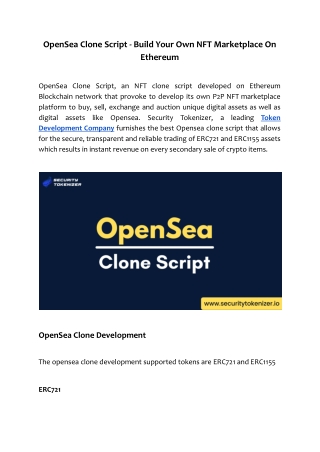 OpenSea Clone Script - Build Your Own NFT Marketplace On Ethereum