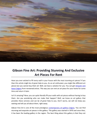 Gibson Fine Art Providing Stunning And Exclusive Art Pieces For Rent