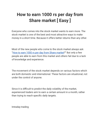 How to earn 1000 rs per day from Share market [ Easy ]