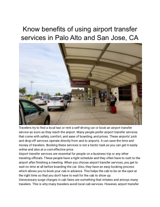 Know benefits of using airport transfer services in Palo Alto and San Jose, CA