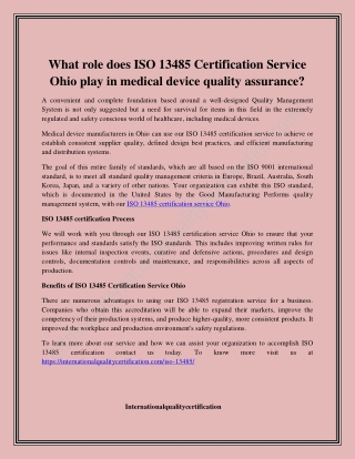 What role does ISO 13485 Certification Service Ohio play in medical device quality assurance