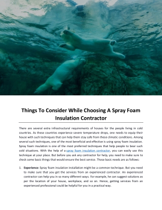 Things To Consider While Choosing A Spray Foam Insulation Contractor