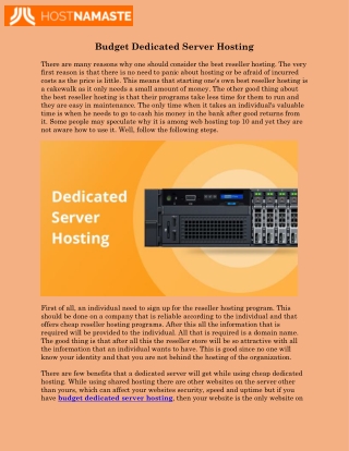 Budget Dedicated Server Hosting
