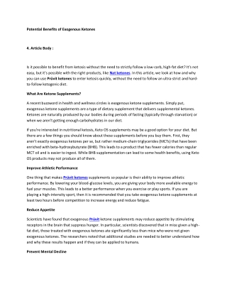 Potential Benefits of Exogenous Ketones