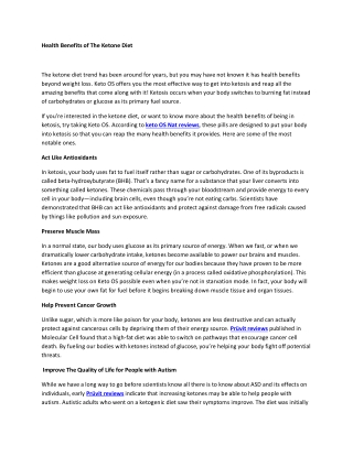 Health Benefits of The Ketone Diet
