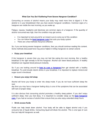 What Can You Do If Suffering From Severe Hangover Condition?