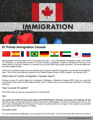 67 Points Immigration Canada