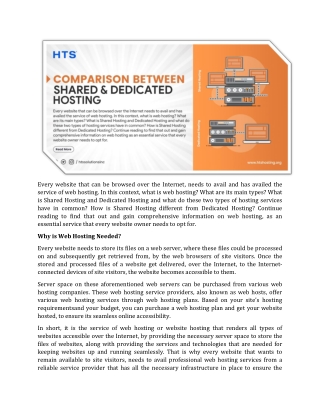 Comparison between Shared Hosting and Dedicated Hosting.
