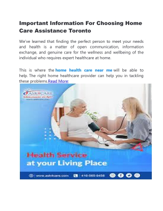 Important Information For Choosing Home Care Assistance Toronto