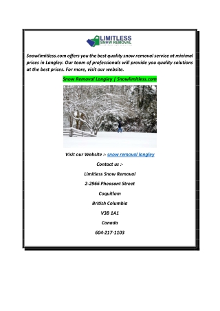 Snow Removal Langley  Snowlimitless.com