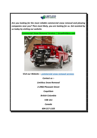 Commercial Snow Removal Services  Snowlimitless.com