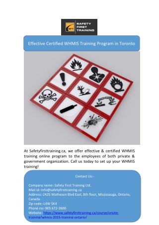 Effective Certified WHMIS Training Program in Toronto