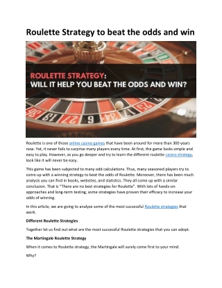 Roulette Strategy to beat the odds and win