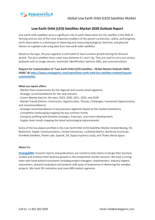 Low Earth Orbit (LEO) Satellites Market Forecasts to 2028