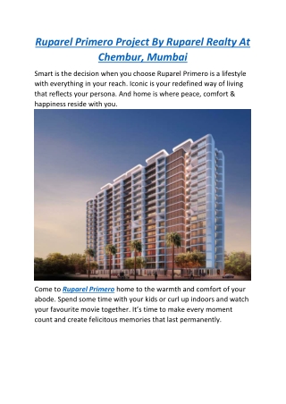 Ruparel Primero Project By Ruparel Realty At Chembur - Dwello