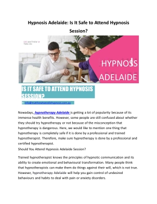 Hypnosis Adelaide: Is It Safe to Attend Hypnosis Session?