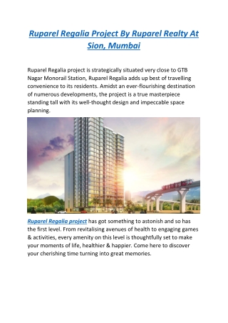 Ruparel Regalia Project By Ruparel Realty At Sion, Mumbai - Dwello