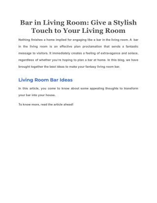 Bar in Living Room: Give a Stylish Touch to Your Living Room