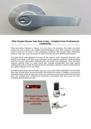 Why People Choose Yale Door Locks - Insights From Professional Locksmiths