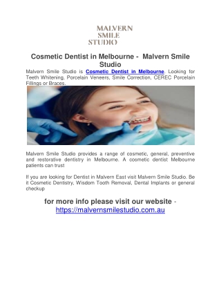 Cosmetic Dentist in Melbourne -  Malvern Smile Studio