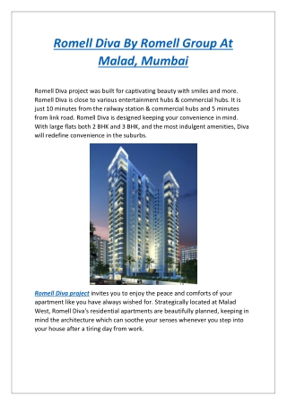 Romell Diva By Romell Group At Malad, Mumbai - Dwello