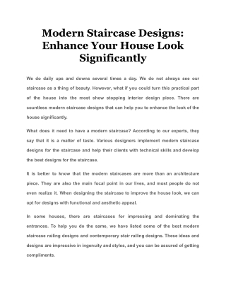 Modern Staircase Designs: Enhance Your House Look Significantly