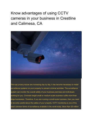 Know advantages of using CCTV cameras in your business in Crestline and Calimesa, CA