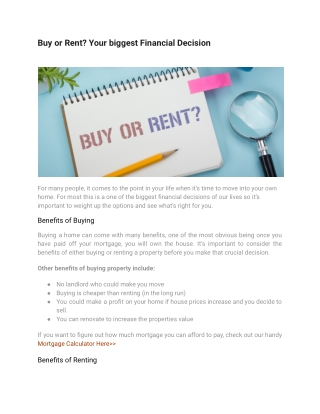 Buy or Rent_ Your biggest Financial Decision