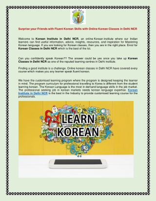 Korean Institute in Delhi NCR-Bblanguages.com