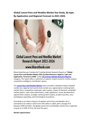 Global Lancet Pens and Needles Market Research Report 2021-2026