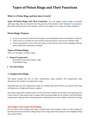 Types of Piston Rings and Their Functions