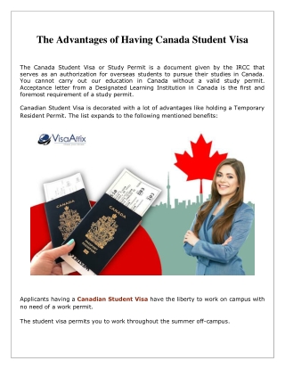 The Advantages of Having Canada Student Visa | Visaaffix