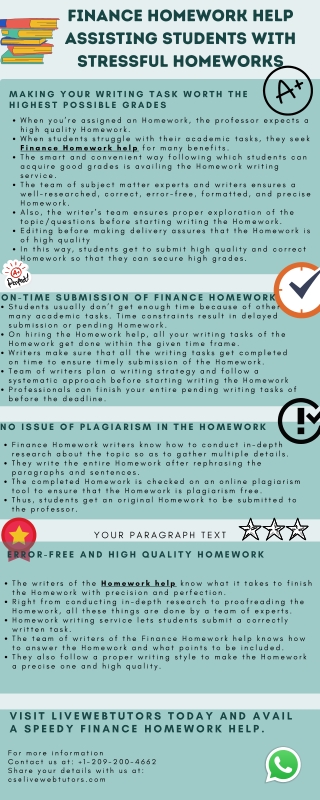 Finance Homework help- Assisting students with stressful Homework