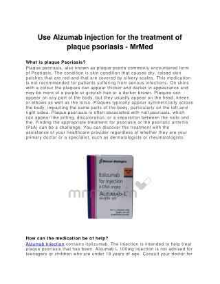 Use Alzumab injection for the treatment of plaque psoriasis - MrMed