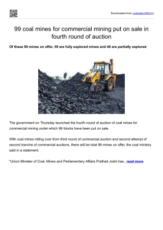 99 coal mines for commercial mining put on sale in fourth round of auction