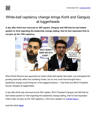 White-ball captaincy change brings Kohli and Ganguly at loggerheads