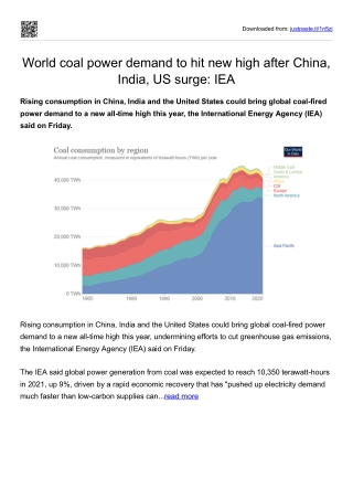 World coal power demand to hit new high after China, India, US surge_IEA