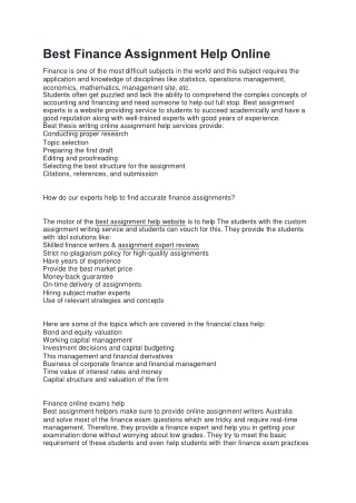 Best Finance Assignment Help Online