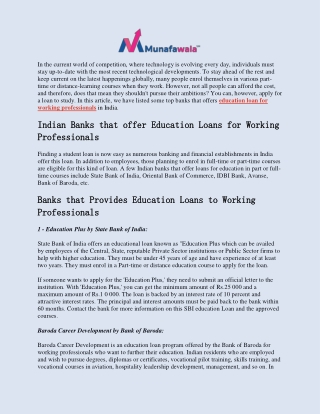 Education Loan for Working Professionals in India