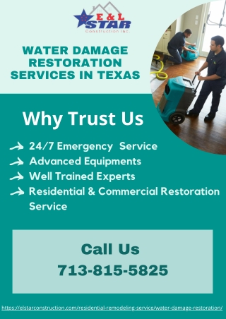 Water Damage Restoration Services in Texas | 24/7 Emergency Service| E & L Star Construction