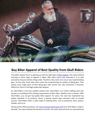 Buy Biker Apparel of Best Quality from Skull Riderz